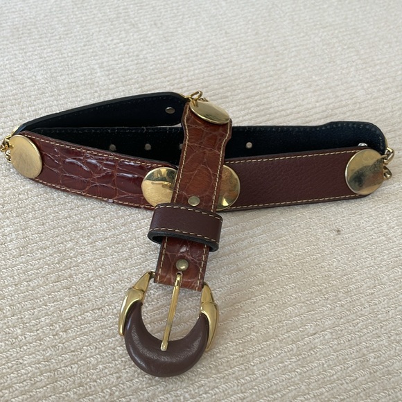 Accessories - Women's Brown Leather Belt with Gold-Tone Accents